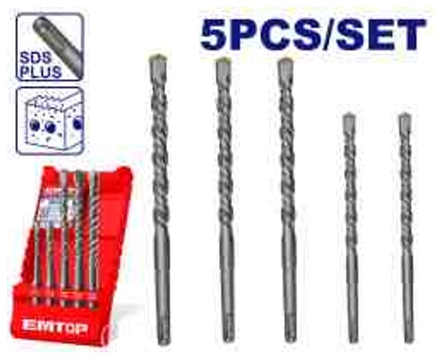 Professional 5 Piece SDS Plus Hammer Drill Bits Set - Sizes 6X110 8X110 8X160 10X160 12X160 Plastic Box Packed Quality Drill Accessories